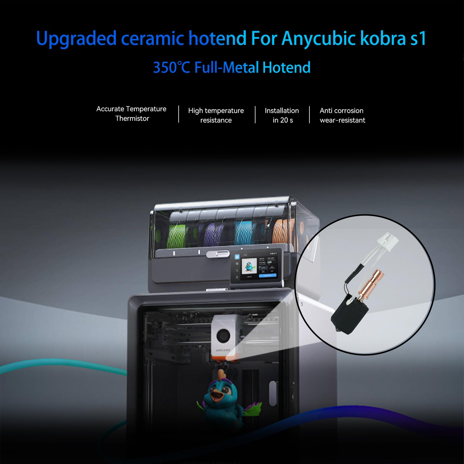 Bamboosegd Kobra S1 Ceramic Hotend 3Pcs 0.4Mm Hardened For Anycubic Kobra S1 Hotend For Kobra S1 Combo Head S1C 3D Printer 24V 4